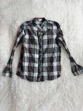 Crewcuts J.Crew Girls Plaid Button-Down Ruffle Front Shirt Size 12